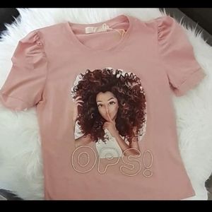 Curly Hair girl T-shirt PINK